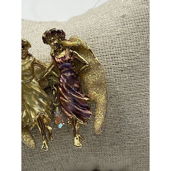 Kirks Folly Two Angel Soul Mate Twin Sister Friends Dancing Gold Tone Pin Brooch - Picture 3 of 9